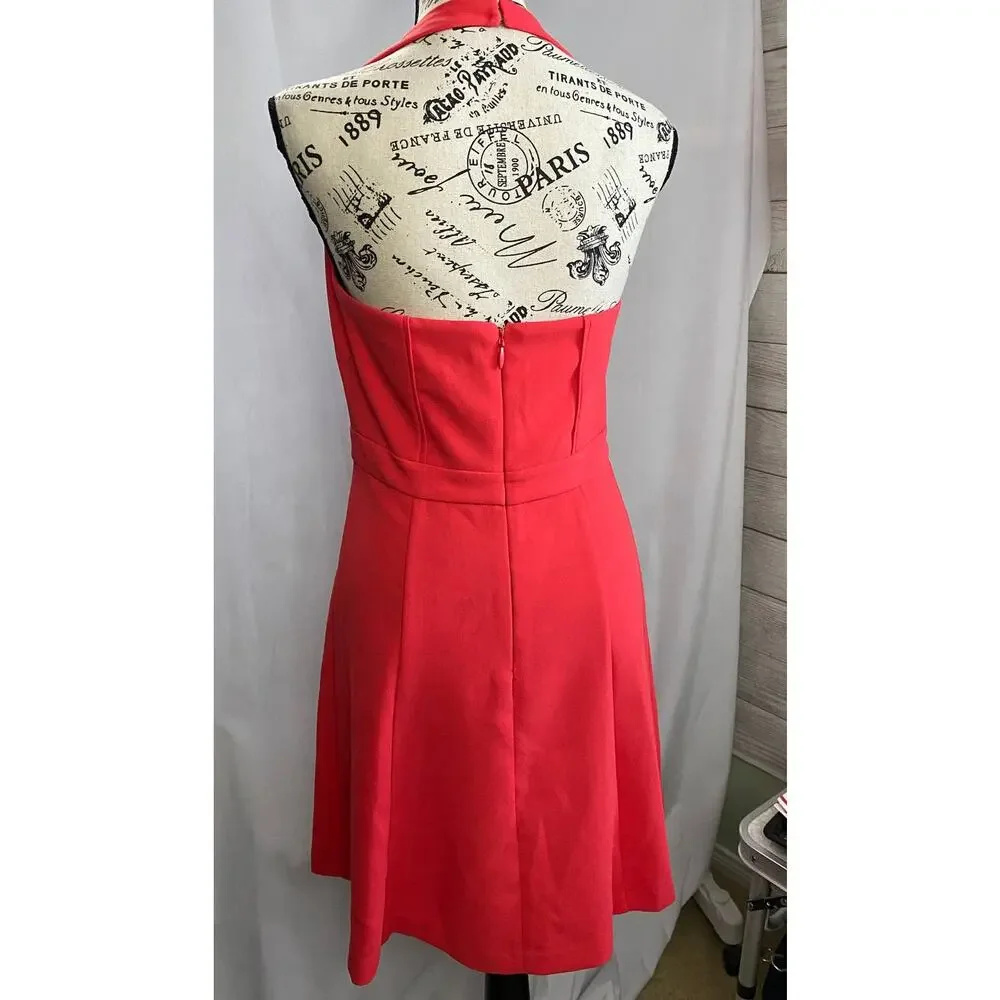 BCBGeneration Bittersweet Halter Fit & Flare Salmon Coral Dress Size 6 - Picture 4 of 10